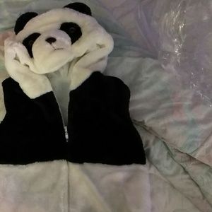 Kids Faux Fur Vest w/ Panda Hoodie Sz M
